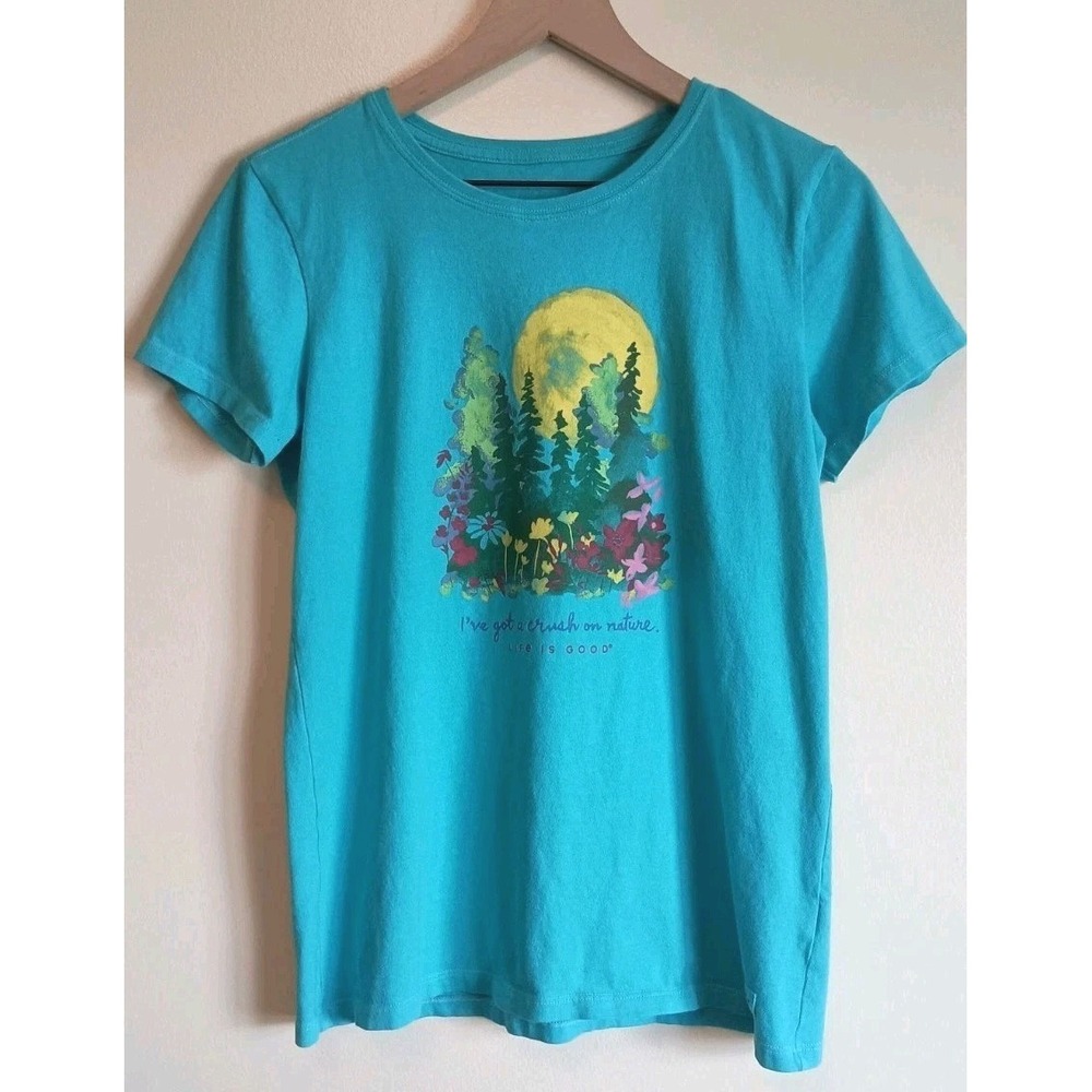 Life Is Good Nature Graphic Tee Women's Medium Turquoise Moon Forest Shirt